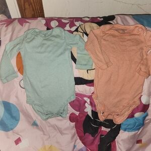 Carter's Green and Orange Striped Bodysuits